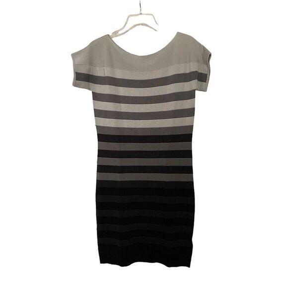 French Connection Bodycon Gray Striped Dress Size 10 Knee Length​ - Picture 1 of 13